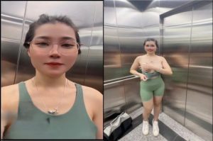 Lan Anh chơi public trong thang máy